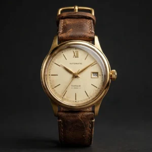 Vintage Cream Dial Leather Watch