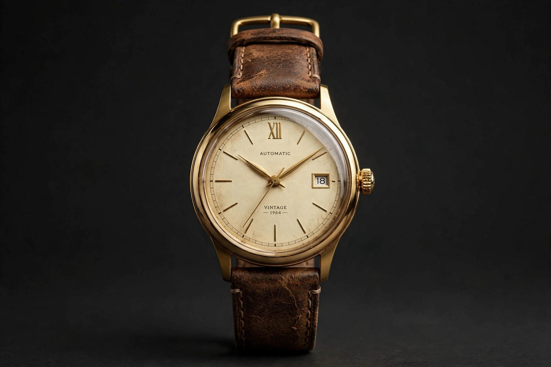 Vintage Cream Dial Leather Watch